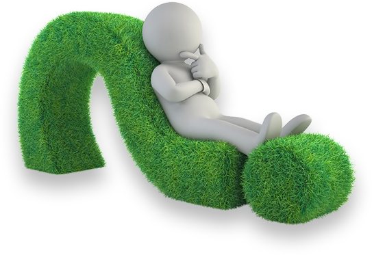 Cartoon man thinking while laying on a green question mark